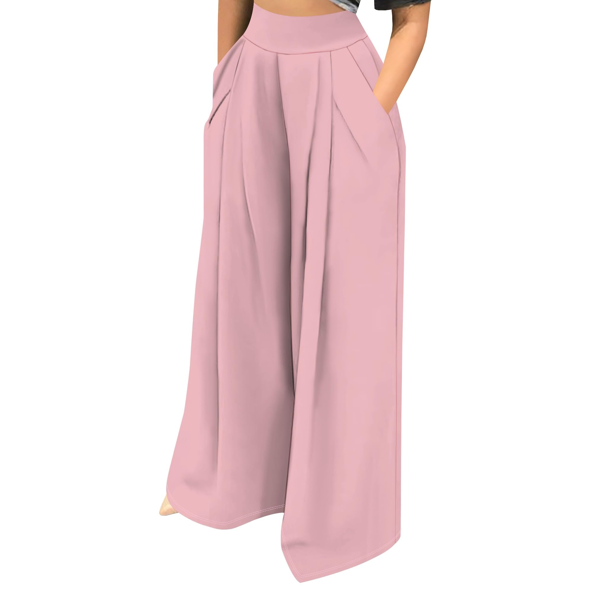 Calças Palazzo Eqqzd Femininas De Cintura Alta E Perna Larga Rosa