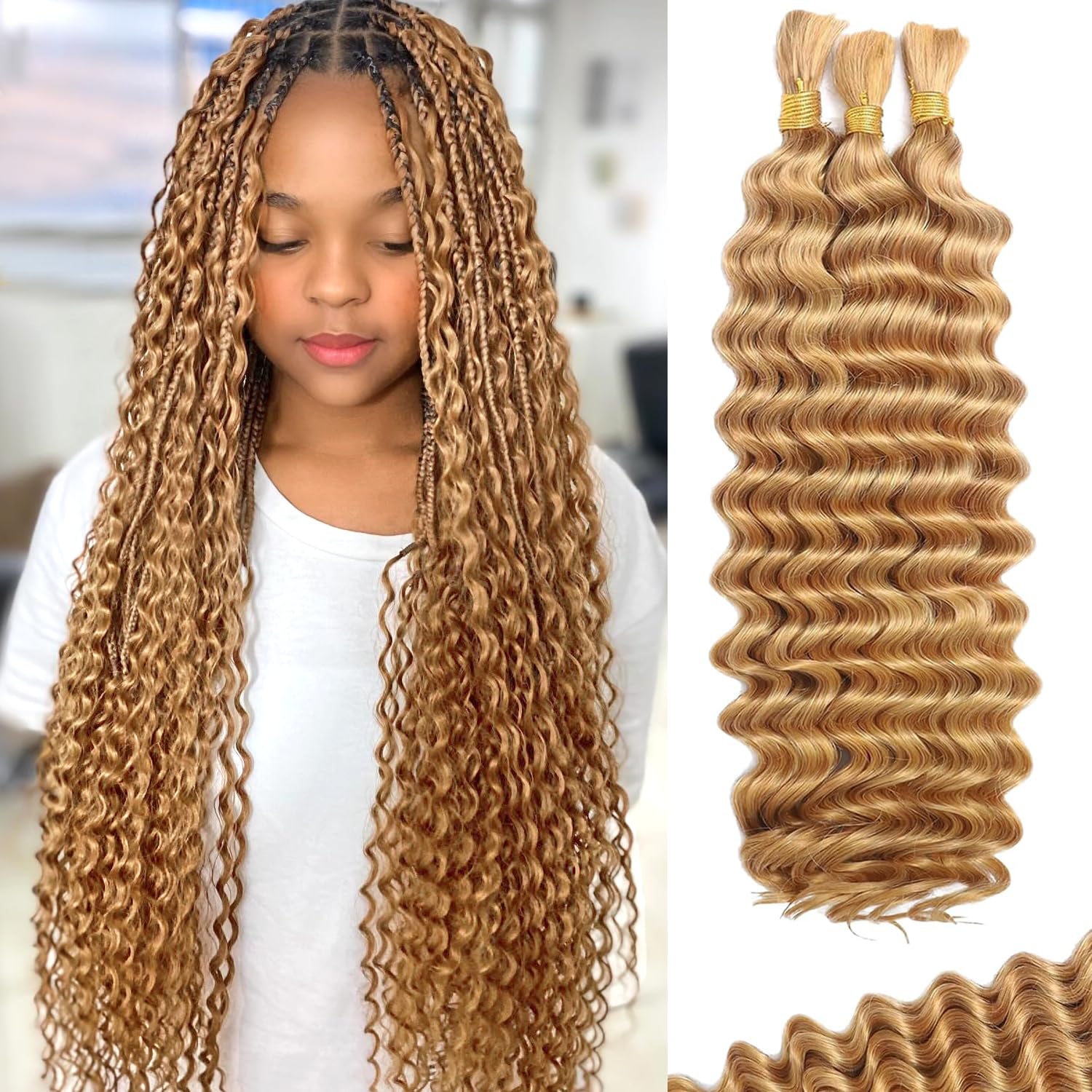 Braiding Hair Bizvus Deep Wave Boho Bulk 110 G 18 Polegadas #27