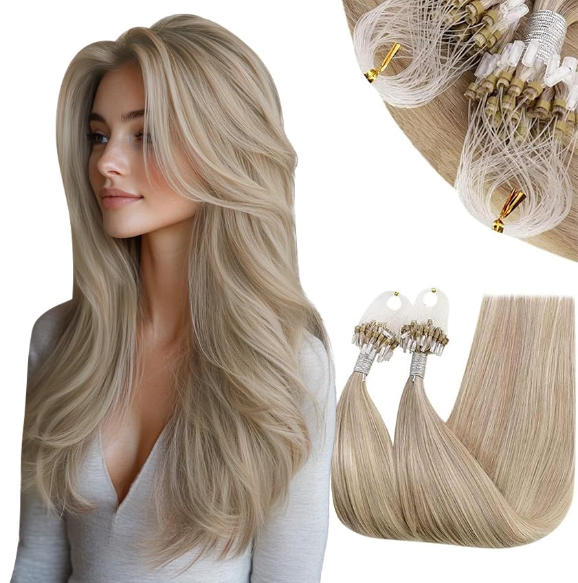 Extensões De Cabelo Runature Micro Bead Ash Blonde Highlight 60cm