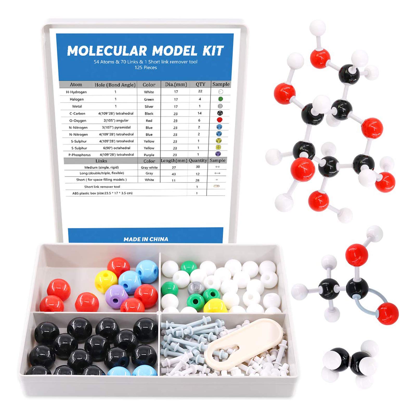 Kit De Modelo Molecular Swpeet 125 Unidades Para Produtos Inorgânicos E Orgânicos