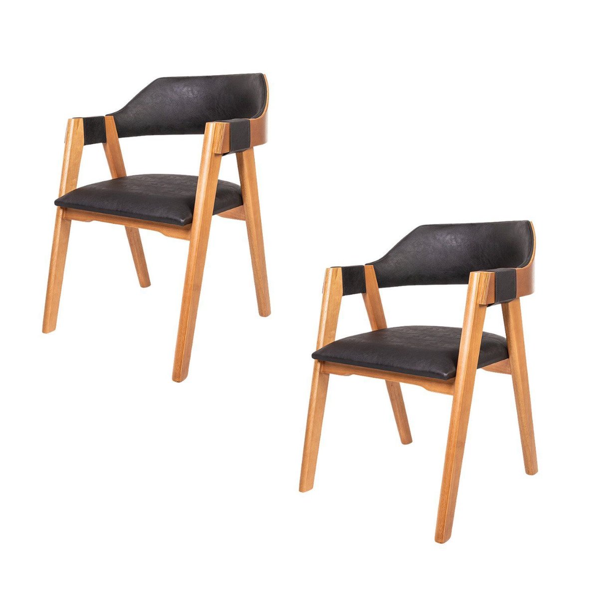 Kit 2 Cadeiras De Madeira Eucalipto Courino Durango Dália Preto