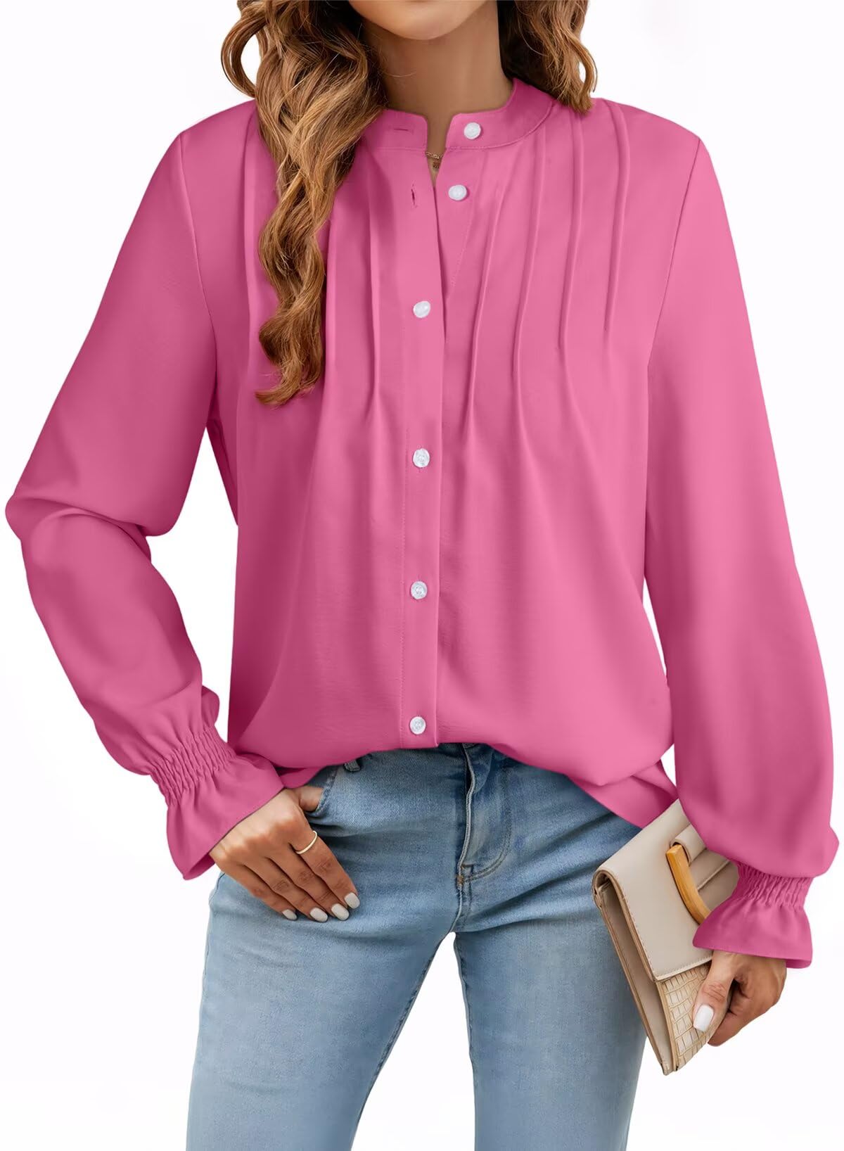 Blusa Feminina Elegante Com Botões E Pregas Para Trabalho