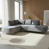 Sofá De Canto Orgânico 4 Lugares 265cm Base De Ferro Chaise Esquerda Luna Cinza