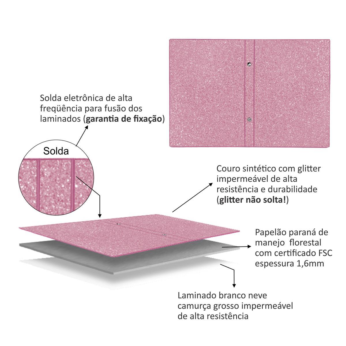 Encontraproduto.com.br - 1 Álbum Foto 20X25/40 Fotos Couro Ecológico Glitter Pink