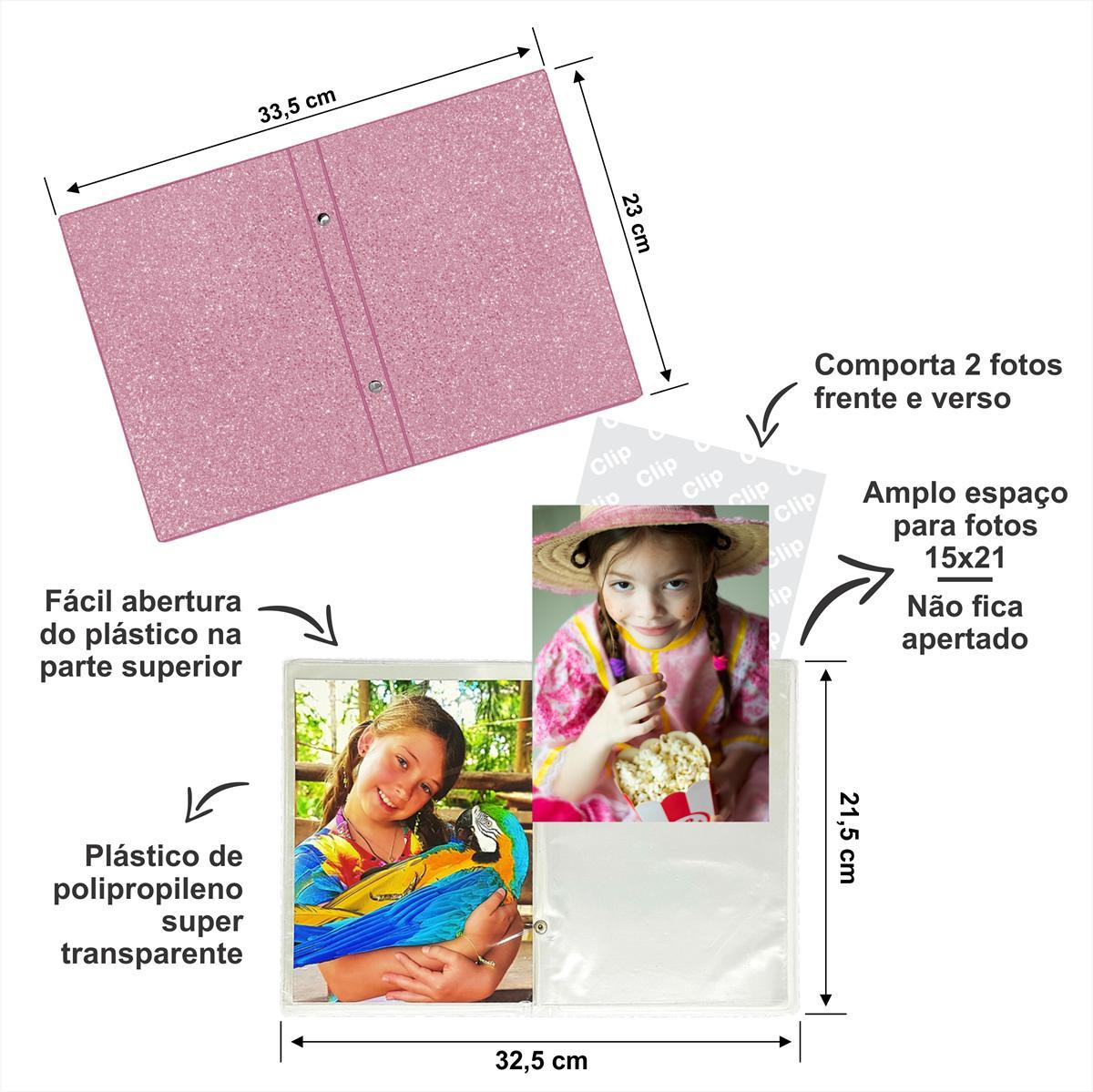 Encontraproduto.com.br - 1 Álbum Foto 20X25/40 Fotos Couro Ecológico Glitter Pink