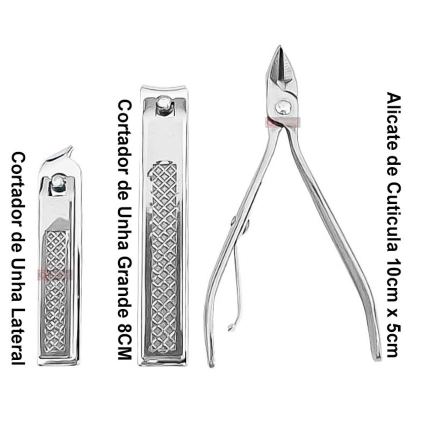 Kit 10 Pç Manicure E Pedicure Com Cortador De Unha, Alicate, Espatula, Cureta Aço Inox - imagem 3