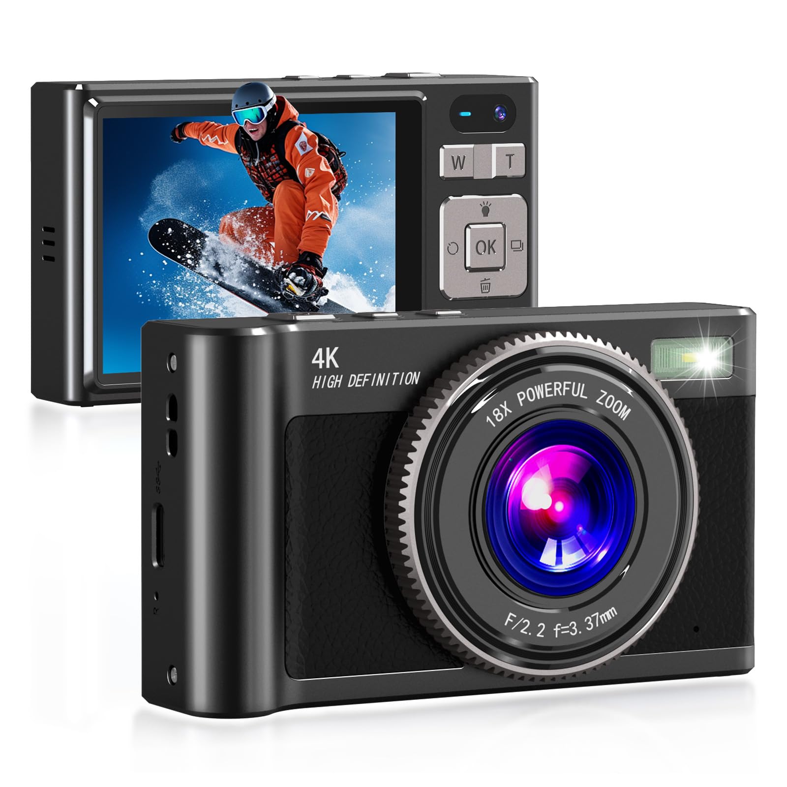 Câmera Digital Forc 4k Com Cartão De 64 Gb, Zoom 18x E Anti-vibração