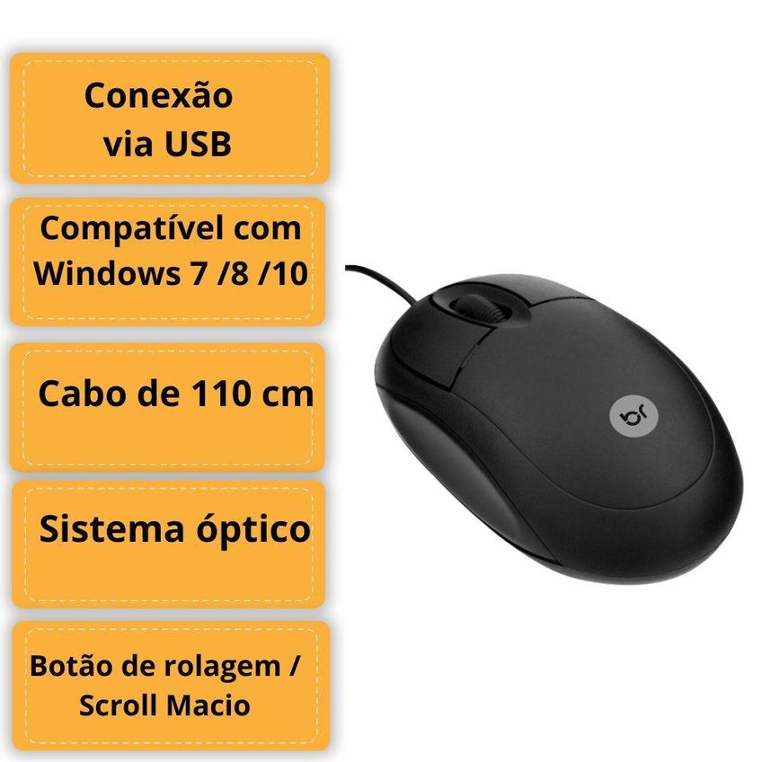 Mouse Usb Bright Preto Com 5 Unidades - imagem 3