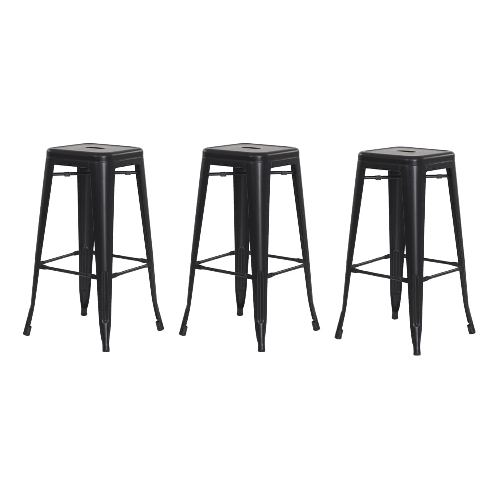 Kit 3 Banquetas Tolix Iron Design Industrial Preto Fosco 76 cm Aço Cozinha Bar Bistrô Bancada