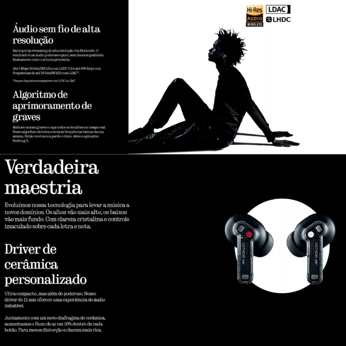 Fone de Ouvido Nothing Ear (3) B171, Autêntico e Sem Fio - Carrefour