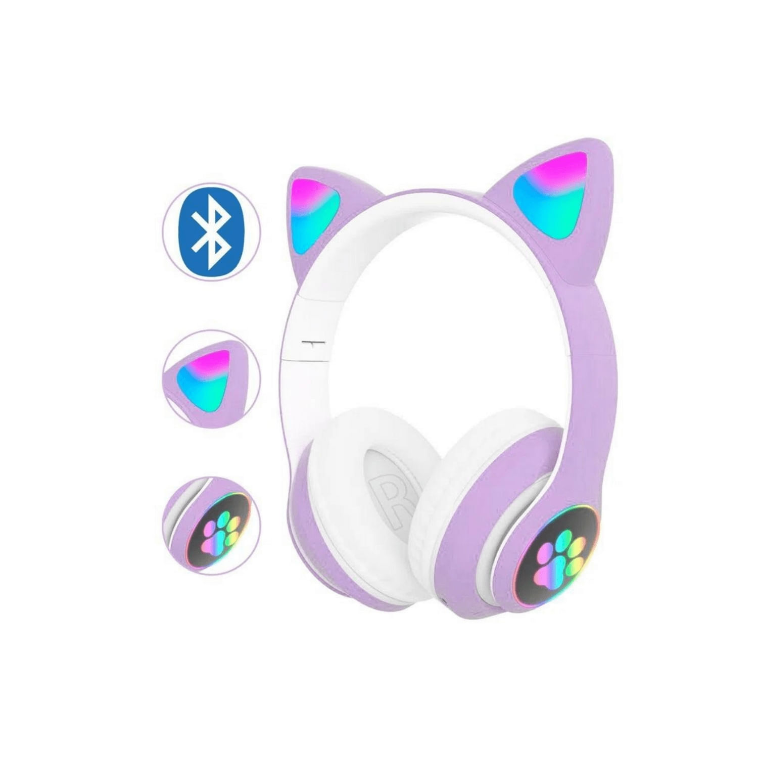 Fones De Ouvido Cat Ears Bluetooth 5.0 Sem Fio Com Microfone Roxo