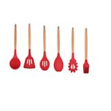 Kit Utensílios De Silicone Cozinha Com Cabo Madeira
