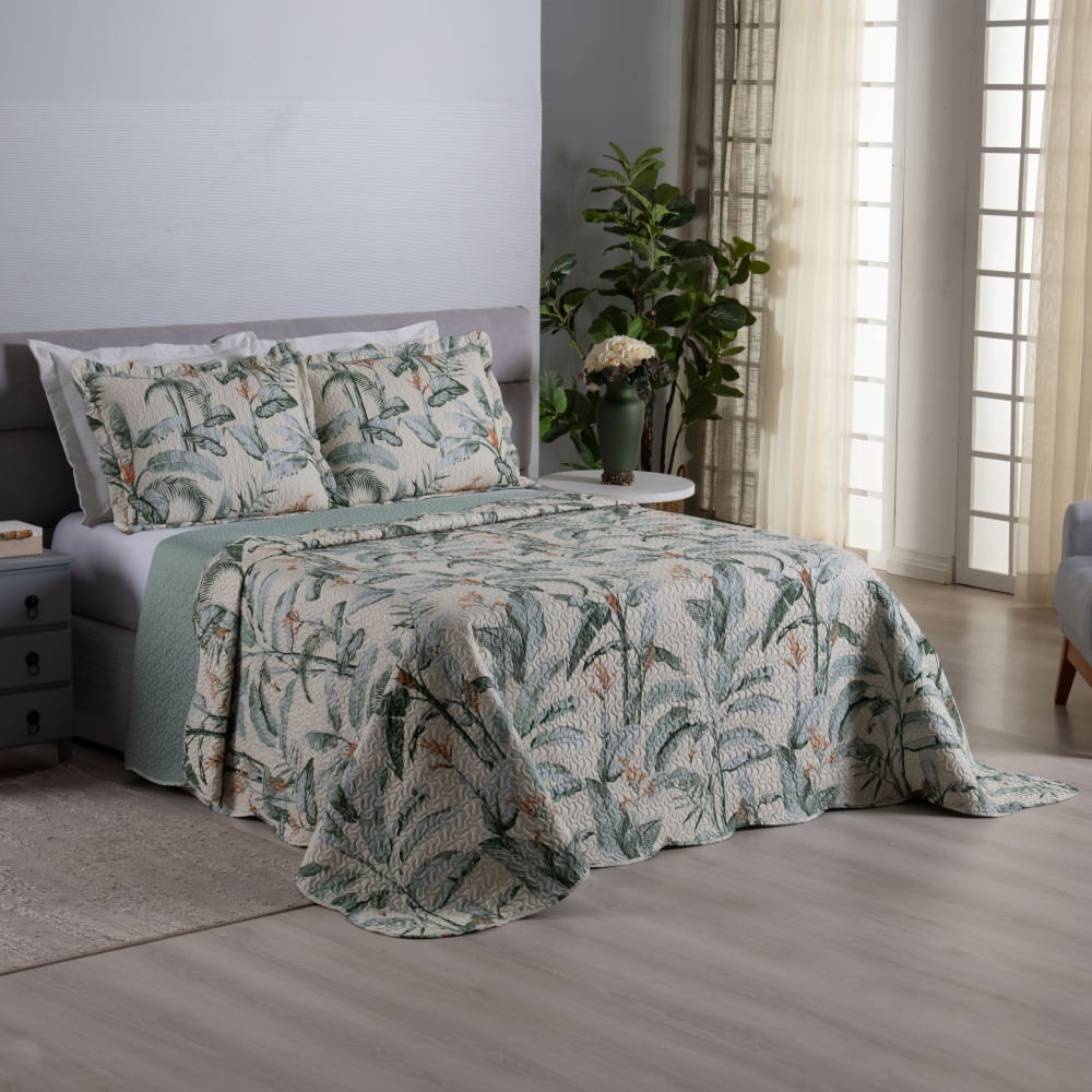 Kit Cobre Leito Colcha Queen Dupla Face Amazônia 3 Peças