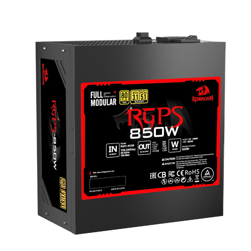 Fonte Gamer Redragon 850w Rgps Full Modular 80 Plus Gold Atx 3.1 Pcie 5.1 12v-2x6 - Gc-ps010 V2 - imagem 5