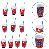 Kit 10 Copo De Plástico 550 Ml Herói Homem Aranha Com Canudo