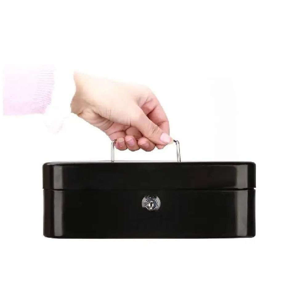 Encontraproduto.com.br - Cofre Metal Chave Porta Documentos Dinheiro Joias 20cm Portatil Cash Box Organizador Maleta