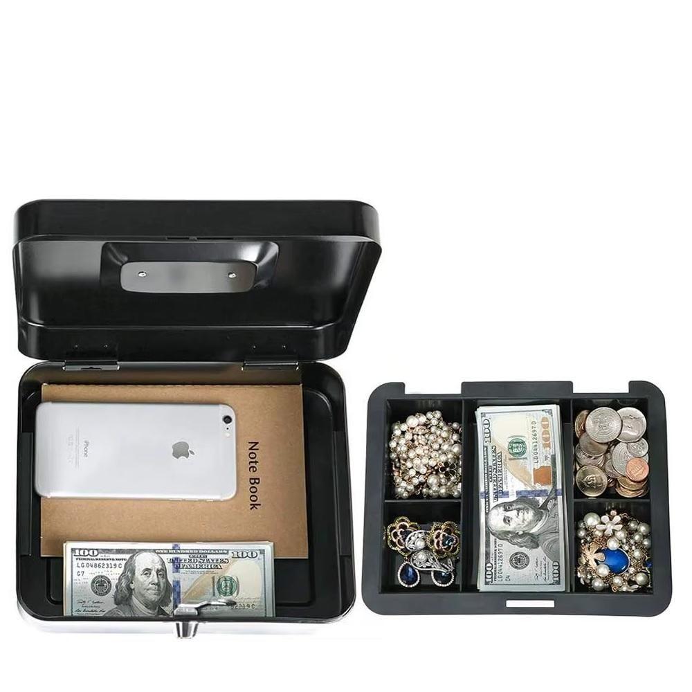 Encontraproduto.com.br - Cofre Metal Chave Porta Documentos Dinheiro Joias 20cm Portatil Cash Box Organizador Maleta