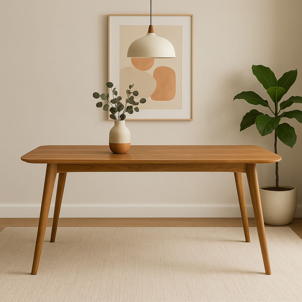 Mesa De Jantar 4 Lugares Slim Base Madeira Maciça E Tampo Amadeirado