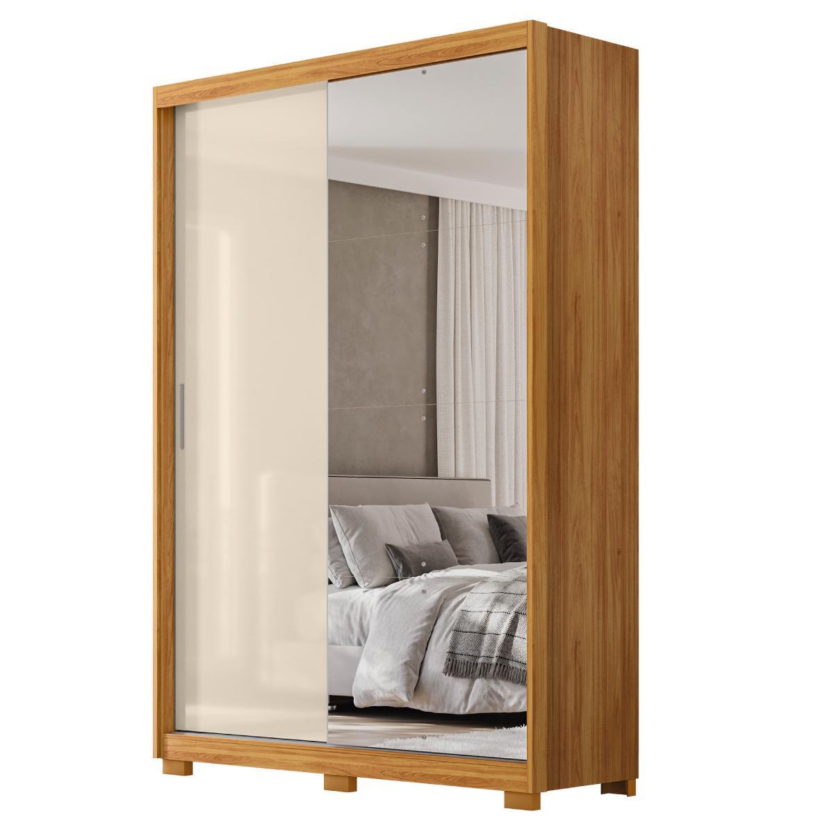 Guarda Roupa Casal Riva 2 Portas Deslizantes Flex Cinamon Touch/off White Com Espelho E Pés - Demóbile