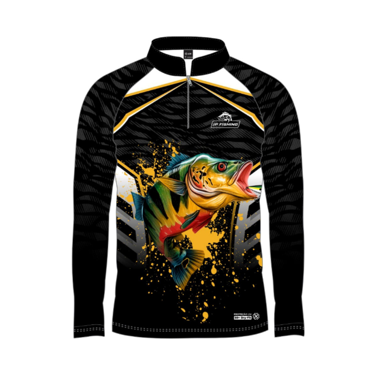 Camiseta Pesca Masculina Jp Fishing Uv30+ Tucunaré Amarelo