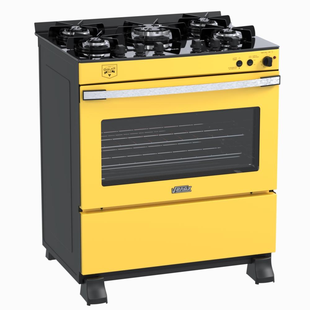 Fogão 5 Bocas Venax Gaudi Vetro Vitreo Amarelo Mesa em Vidro - 220v - 22212
