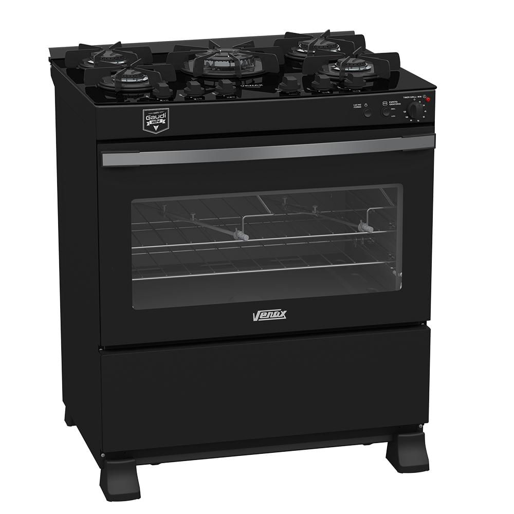 Fogão 5 Bocas Venax Gaudi Vetro Vitreo Preto Mesa em Vidro - 110v - 22201