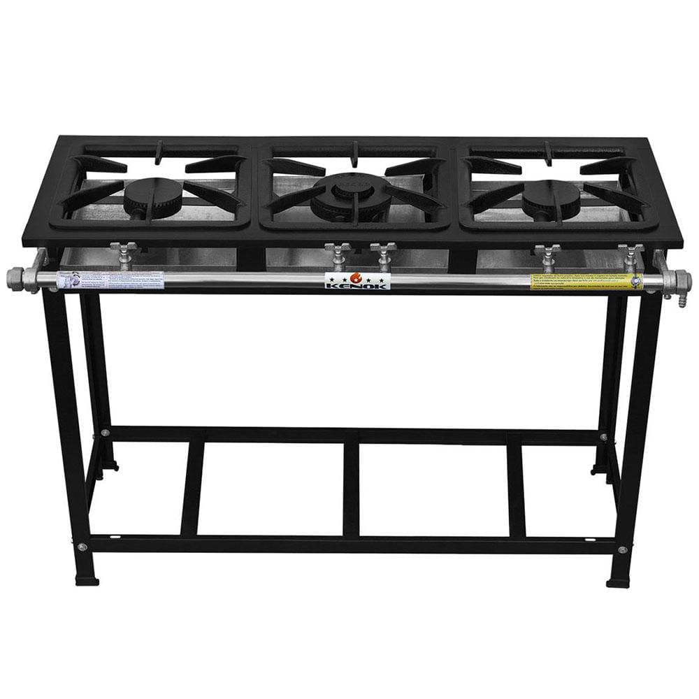 Fogão 3 Bocas Kenok Industrial Baixa Pressão Preto - Fbse3b.807