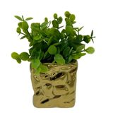 Vaso decorativo quadrado de cerâmica dourado com planta