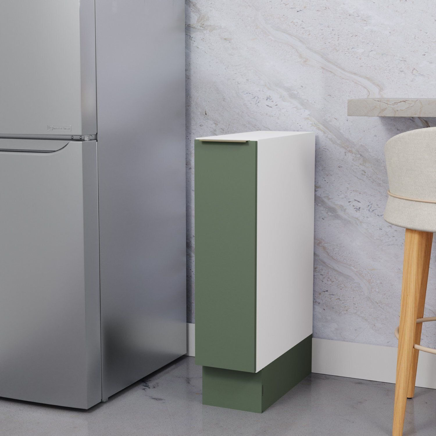 Balcão Porta Tempero 20cm Sem Tampo Com Rodapé Ipanema Cabecasa Madeiraoriginals Verde Folha/branco