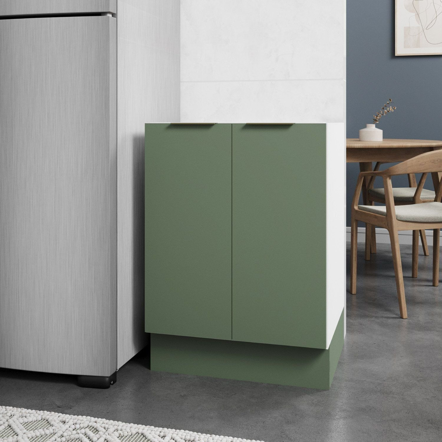 Balcão 2 Portas 60cm Sem Tampo Com Rodapé Ipanema Cabecasa Madeiraoriginals Verde Folha/branco