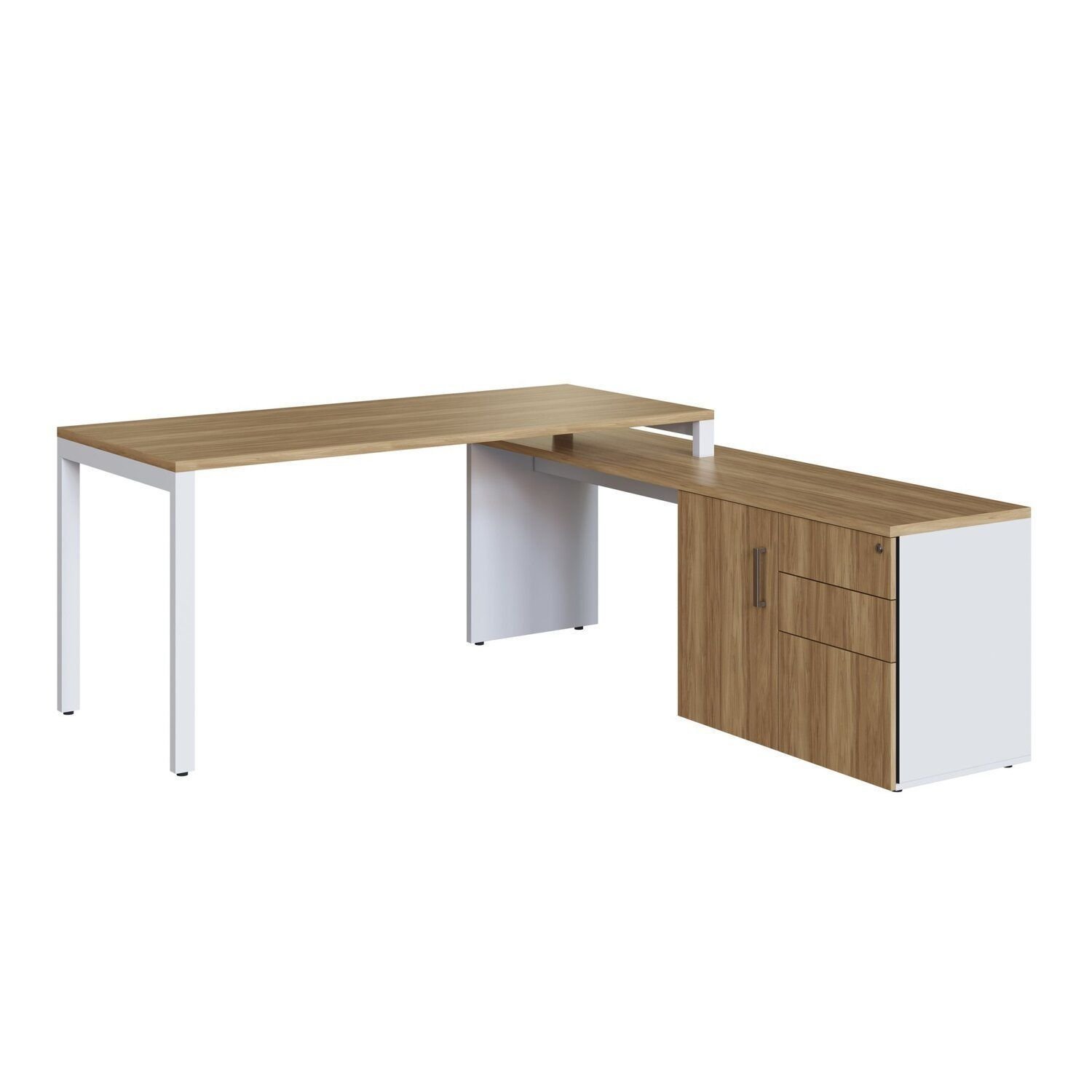 Escrivaninha Mesa Escritório Diretoria Com Balcão 1 Porta 2 Gavetas 180cm Home Office Concept Nogal Sevilha/branco
