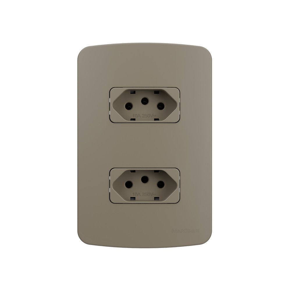 Tomada Dupla Margirius B3 Colors 2p+t 10a Com Placa 4x2 Argila