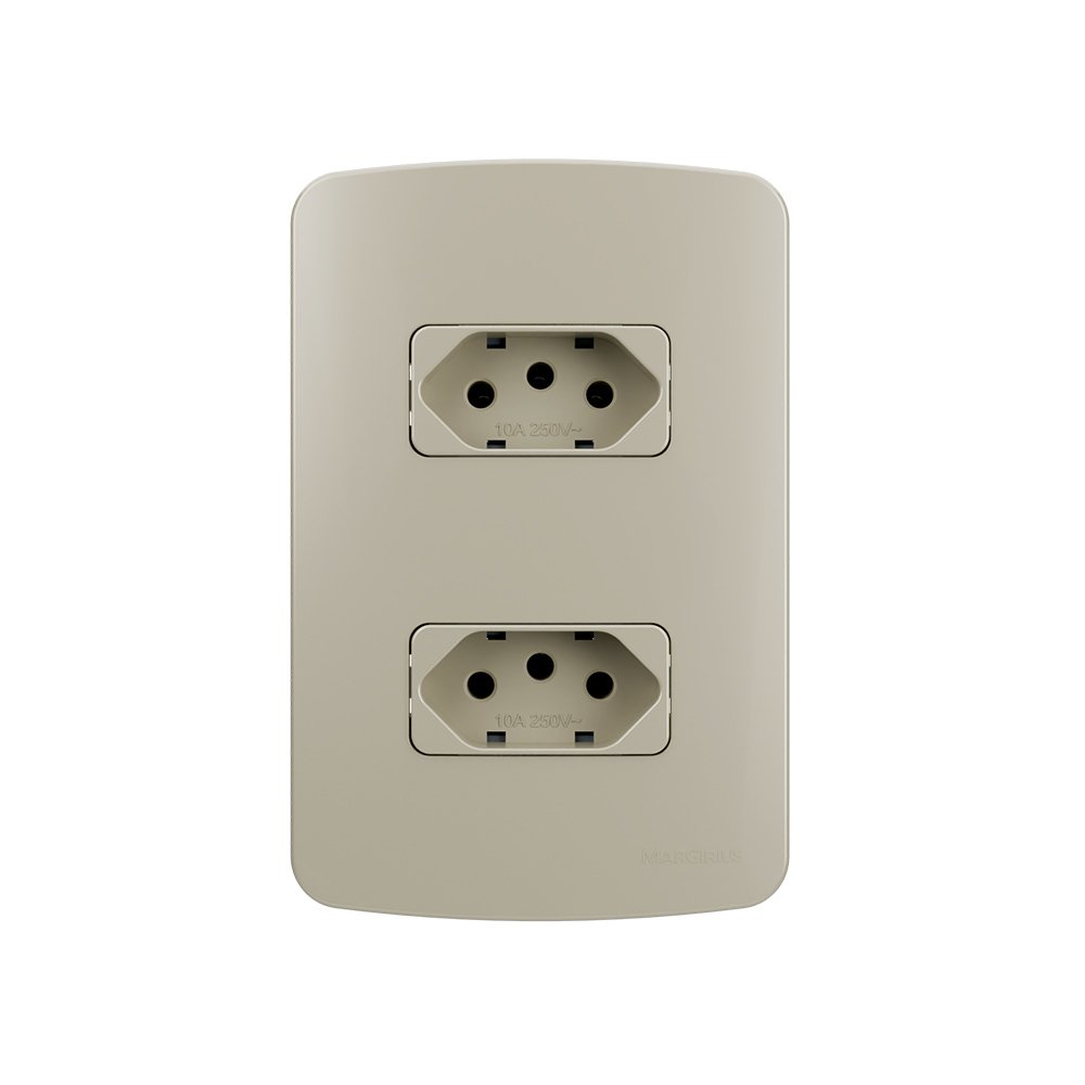 Tomada Dupla Margirius B3 Colors 2p+t 10a Com Placa 4x2 Pérola