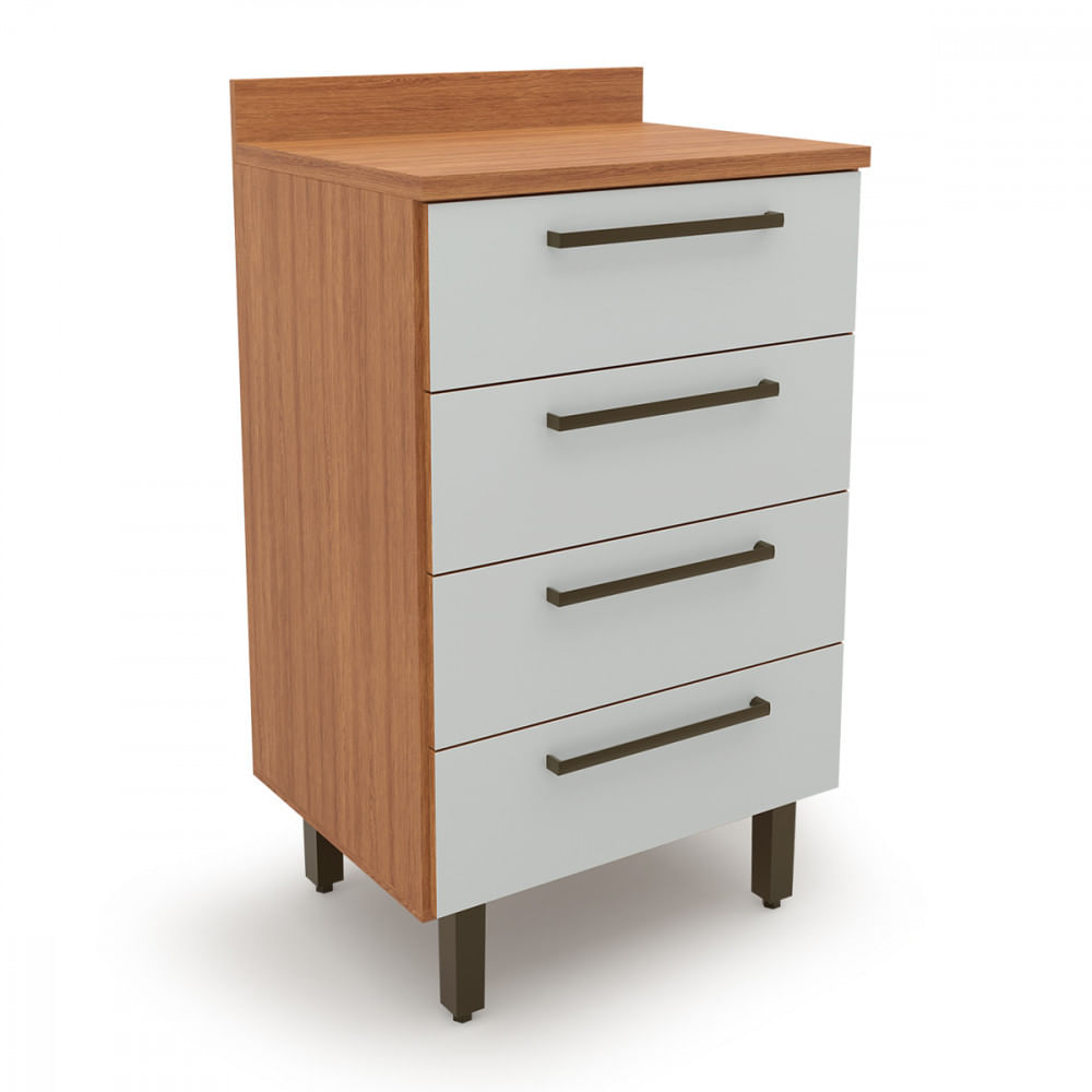 Balcão Gaveteiro 4 Gavetas Evolution Plus Freijo Com Off White Batrol