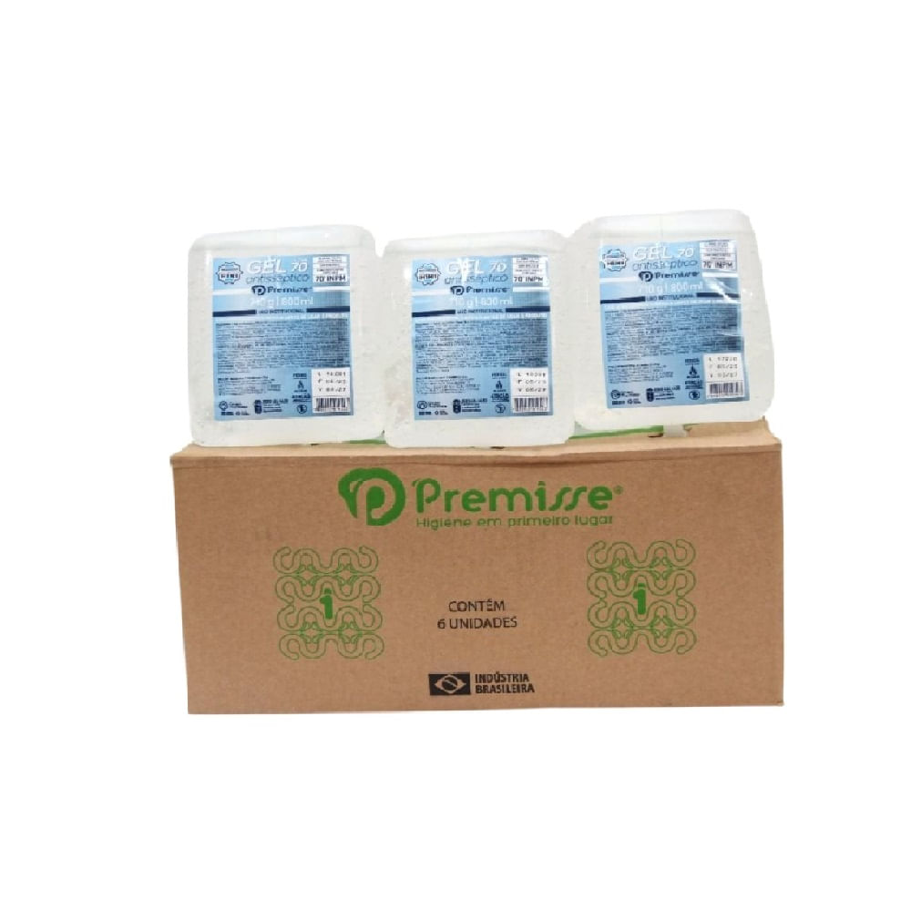 Kit Refil Alcool Em Gel 70% Antisséptico Sem Exágue 70 ° Inpm Caixa Com 6 Unidades 800 Ml Cada