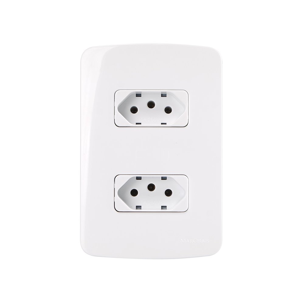Tomada Dupla Margirius B3 2p+t 10a Com Placa 4x2 Branca