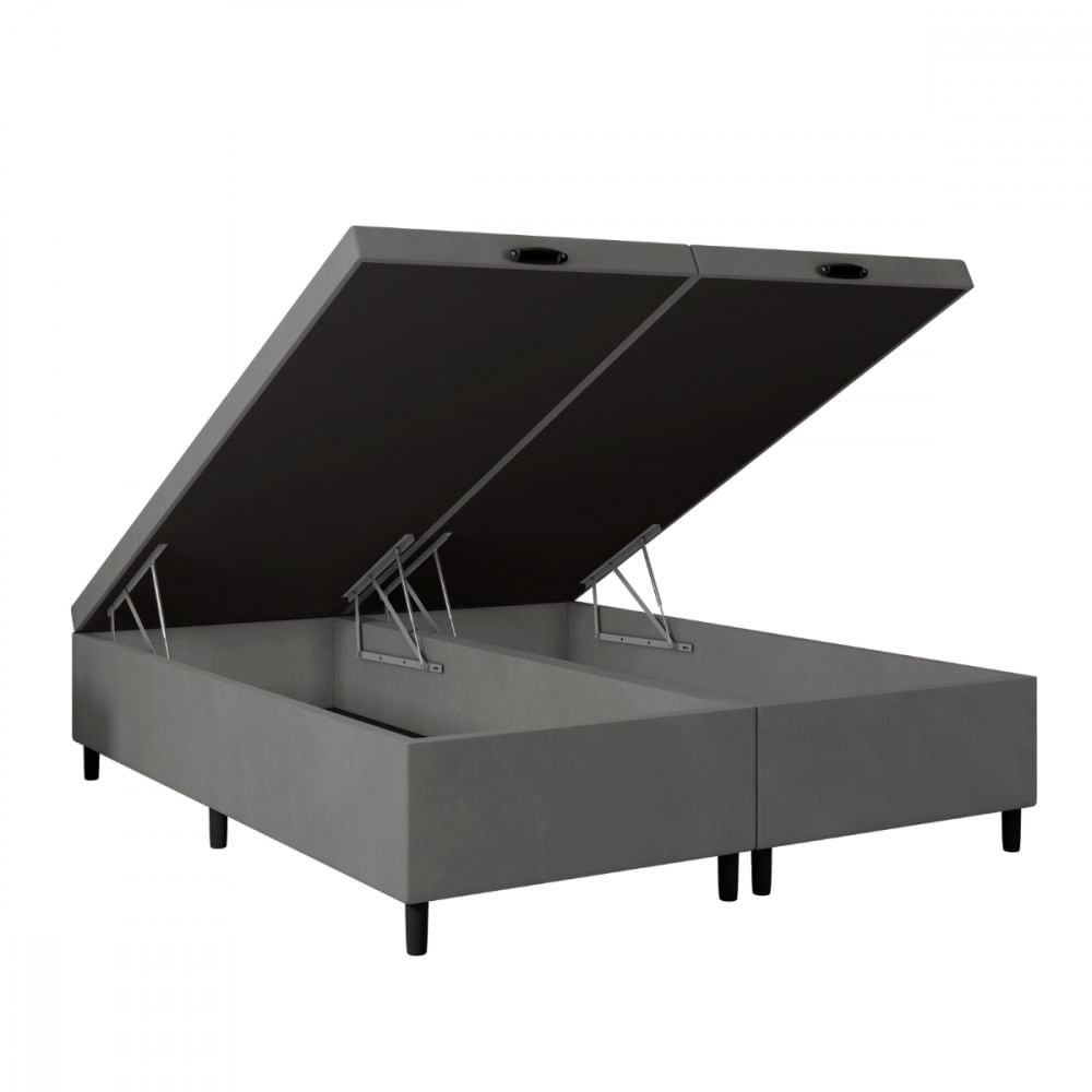 Base Para Cama Box King Com Baú 192x203x35 Sued Cinza Portobel
