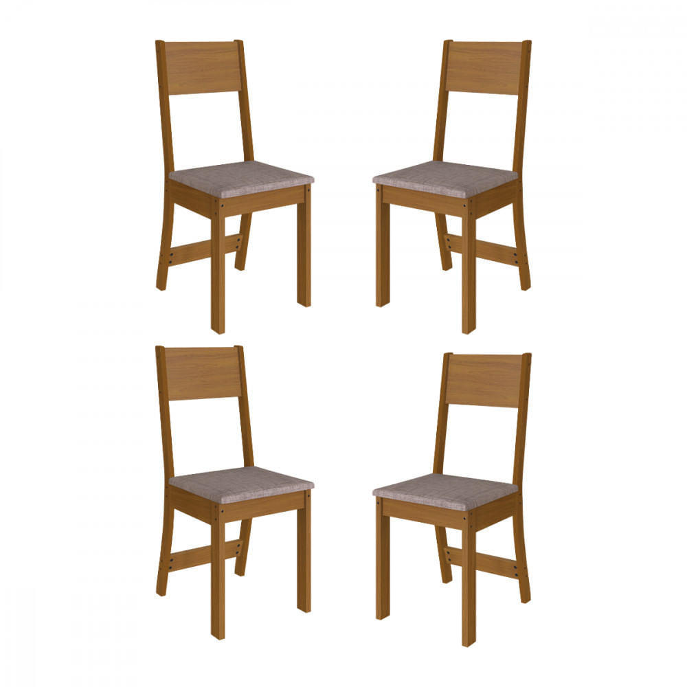 Conjunto 4 Cadeiras Alice Freijo Com Tecido Cinza Indekes