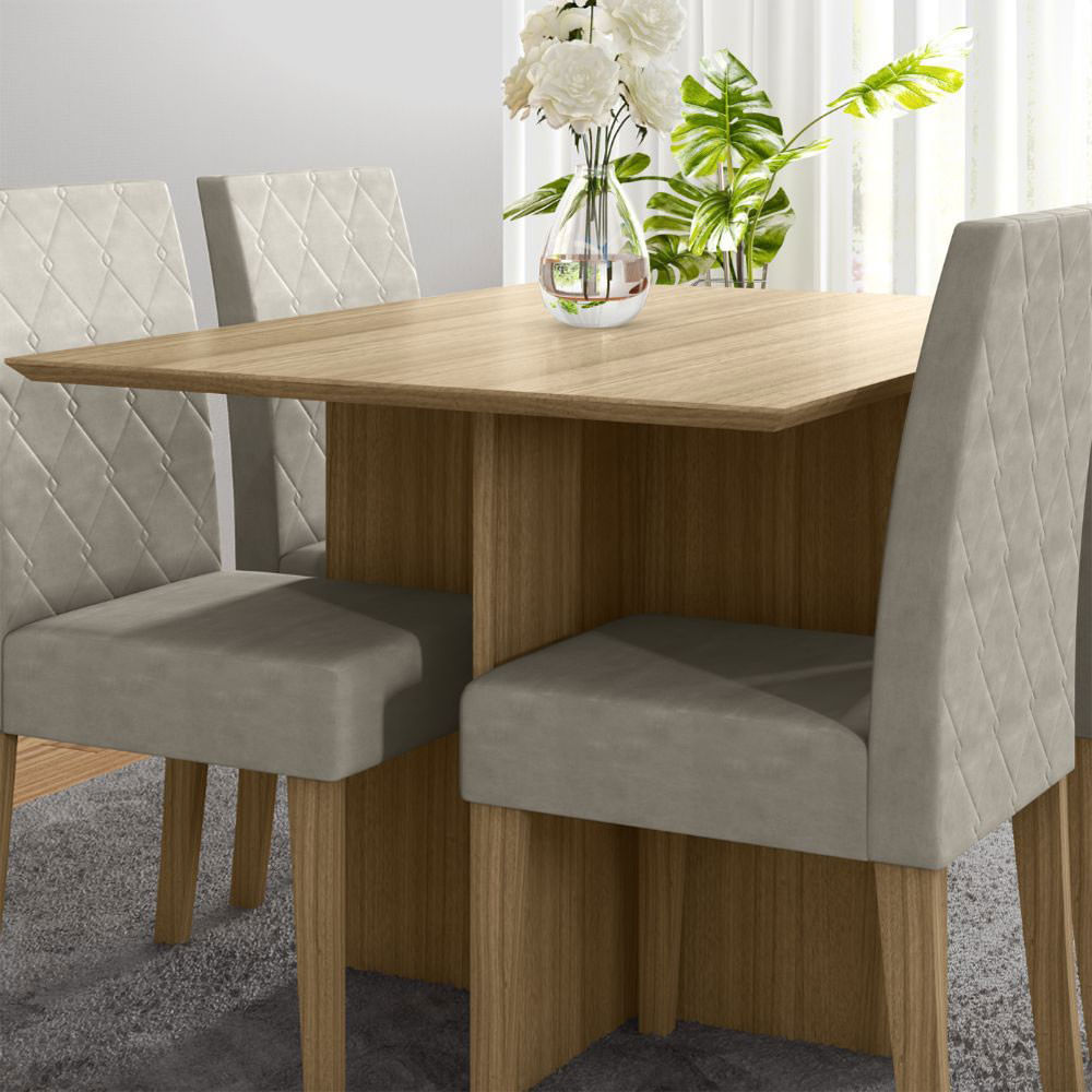 Mesa De Jantar Retangular Tampo Chanfrado Sem Vidro 120cm Helô Poliman Móveis