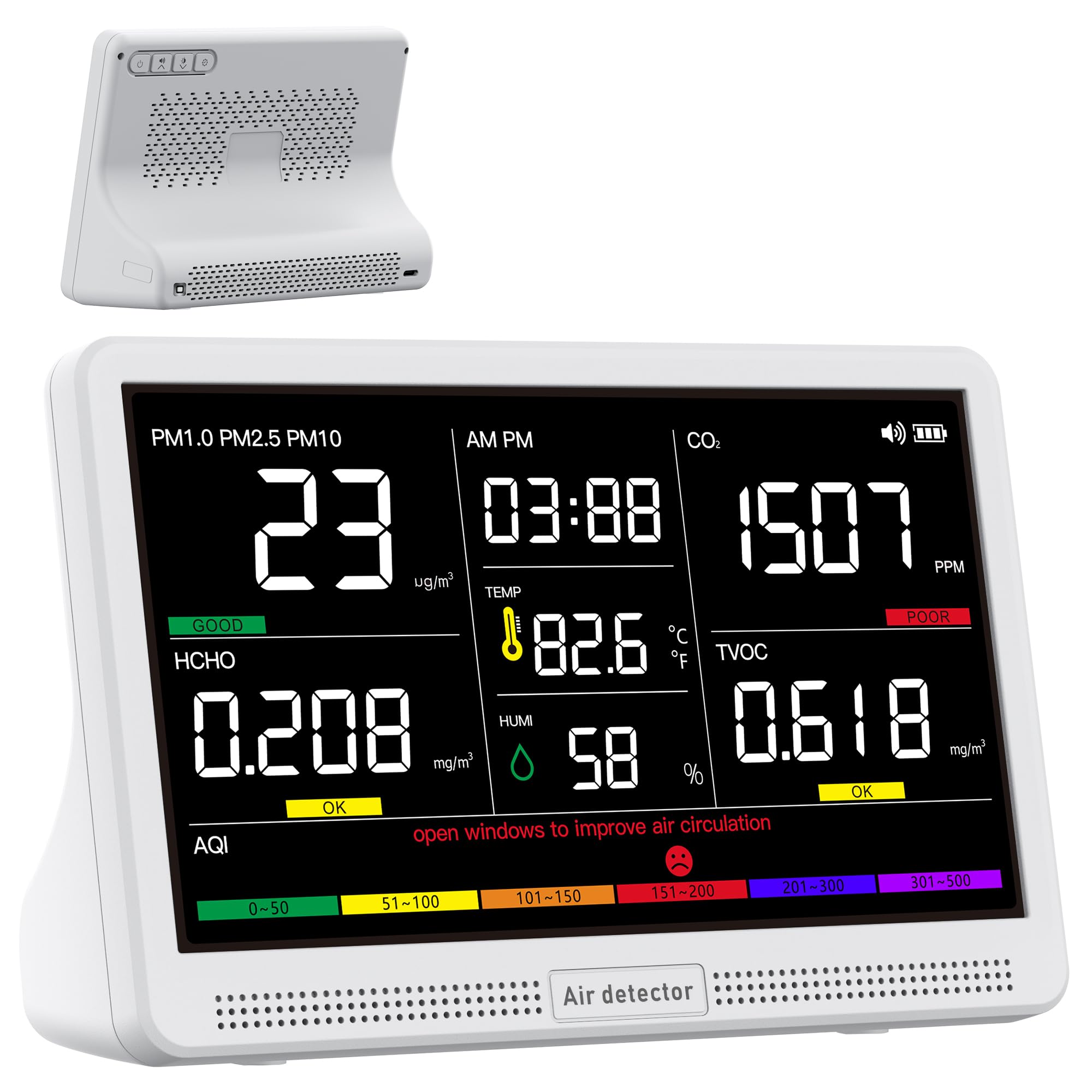Monitor De Qualidade Do Ar Bonoch 16 Em 1 Indoor Co2 Tvoc Pm2.5 White