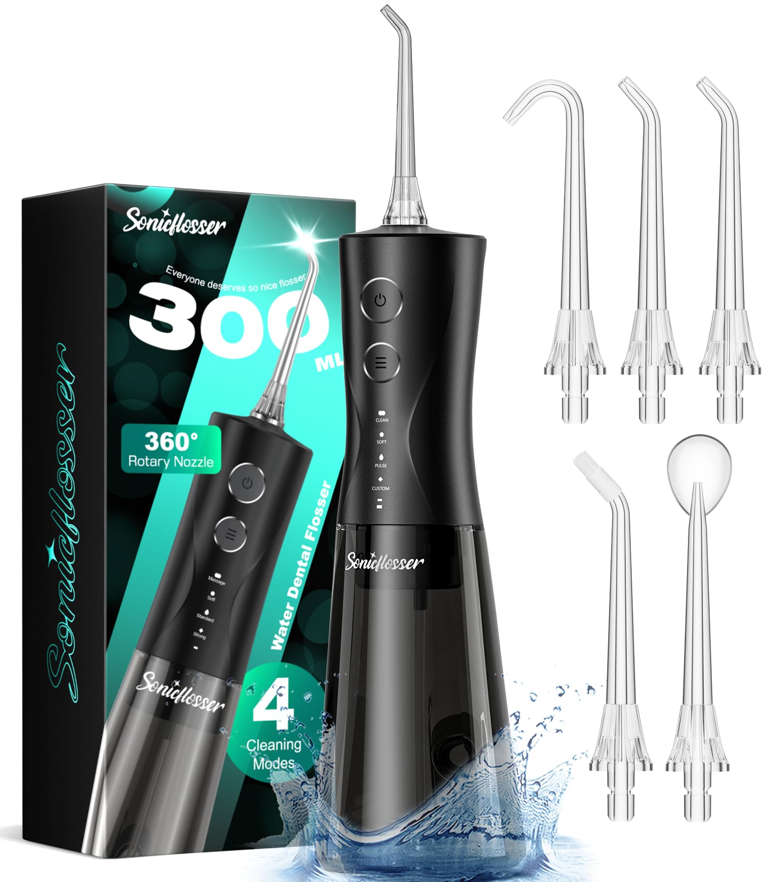 Water Flosser Sonicflosser Portátil Sem Fio, 300 Ml, 5 Pontas De Jato