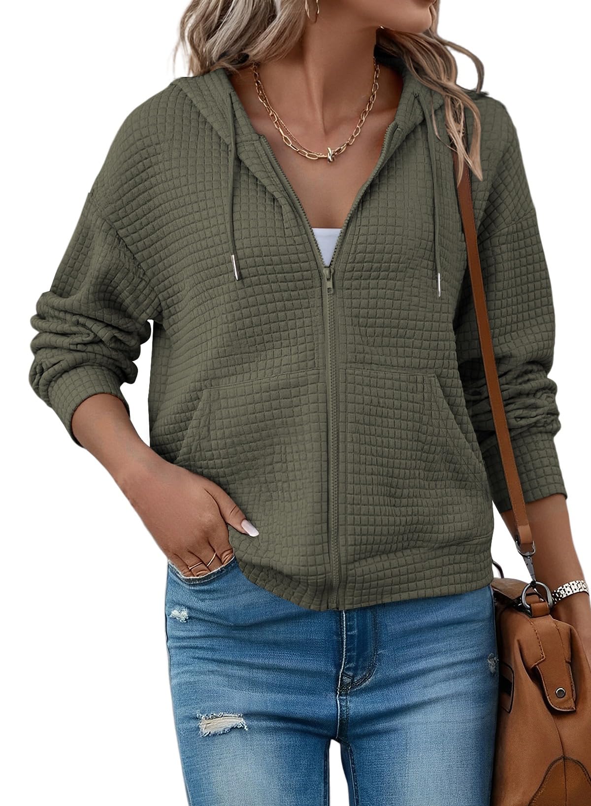 Moletom Com Capuz Shewin Oversize Waffle Knit Green Para Mulheres