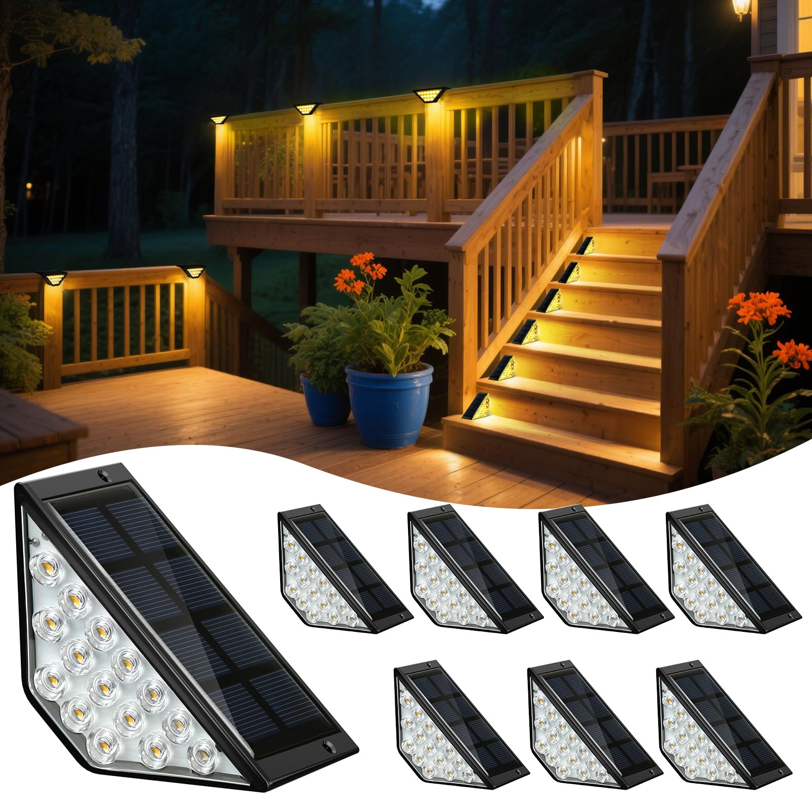 Solar Step Lights Bkbb Ppbb Para Exterior, Impermeável, Pacote Com 8