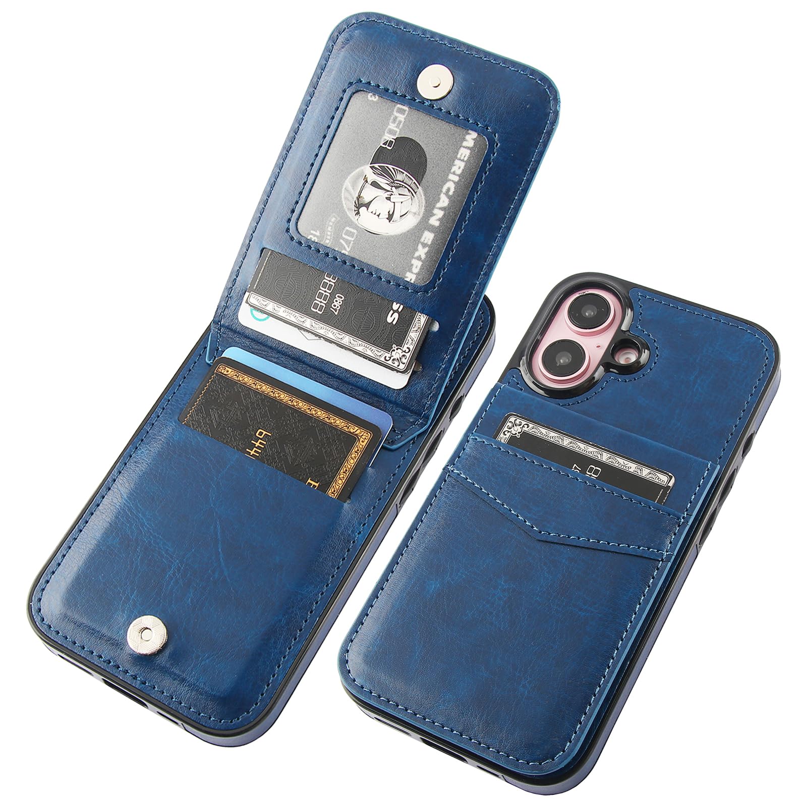 Capa Wallet Kihuwey Compatível Com Iphone 16 6.1 Azul