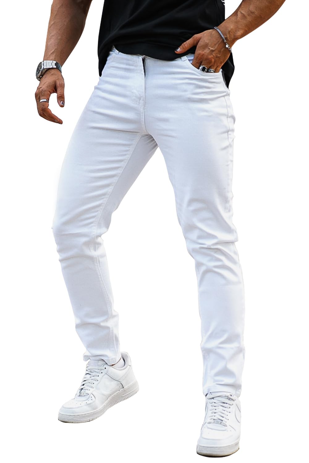 Jeans Heyfanee Masculinos Slim Fit, Brancos, Elásticos, 31x30