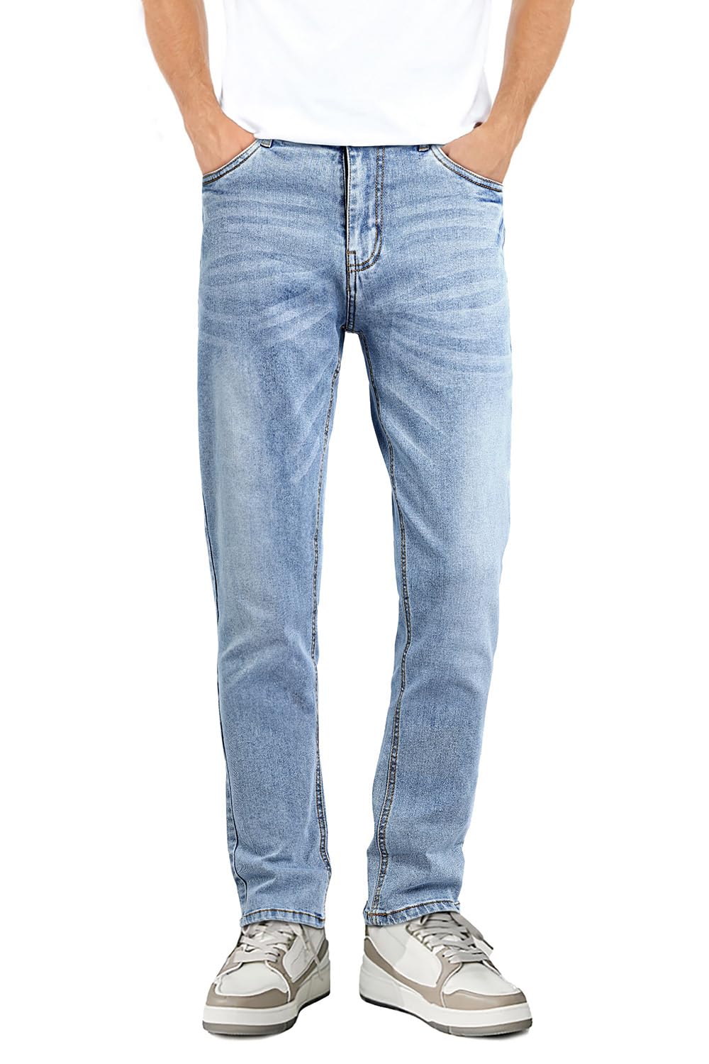 Jeans Heyfanee Masculinos, Slim Fit, Elástico, Azul Claro, 36x30