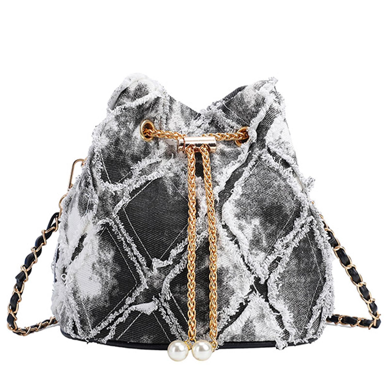 Bucket Bag Extolove Denim Acolchoado Com Cordão Para Mulheres