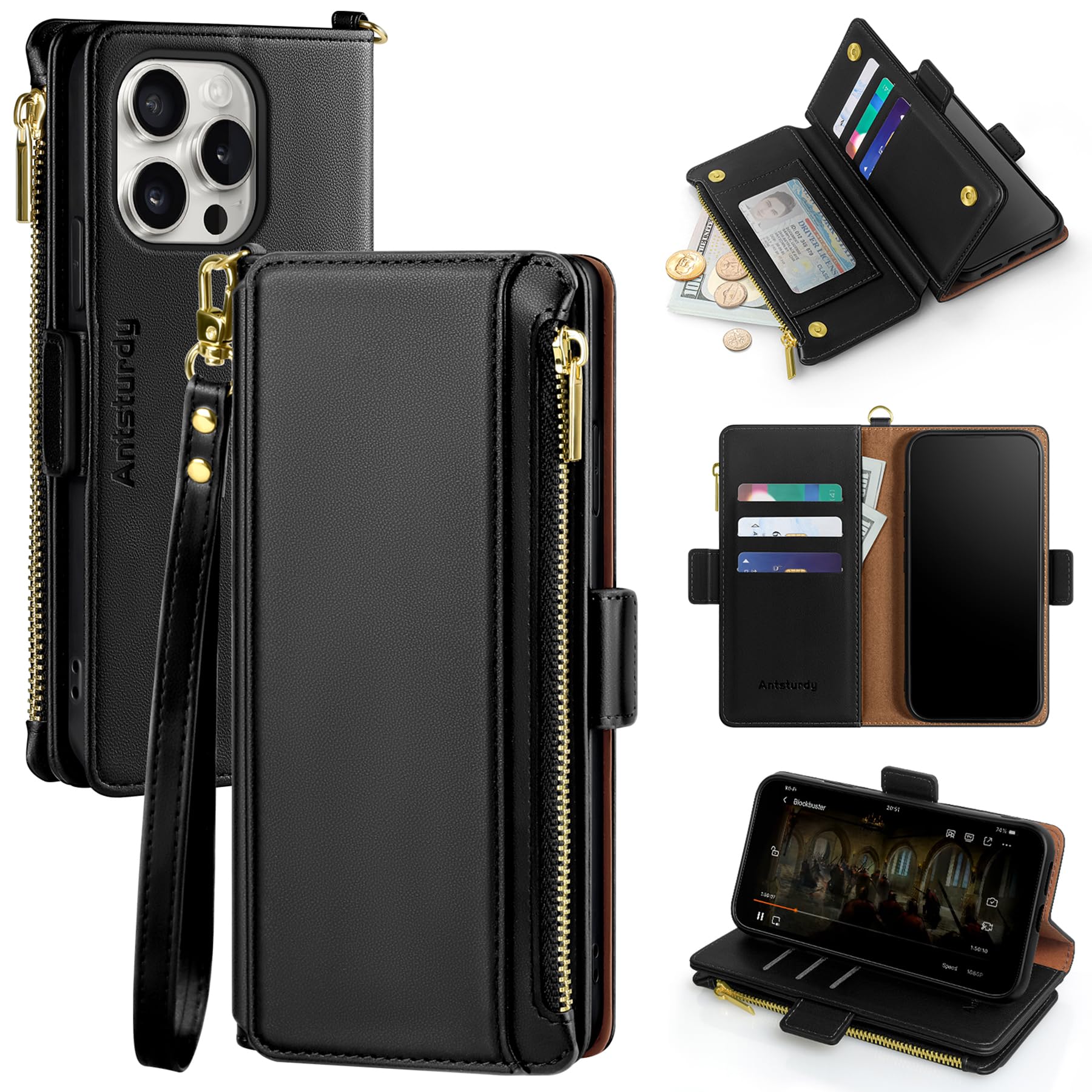 Capa Tipo Carteira Antsturdy Compatível Com Iphone 16 Pro Max