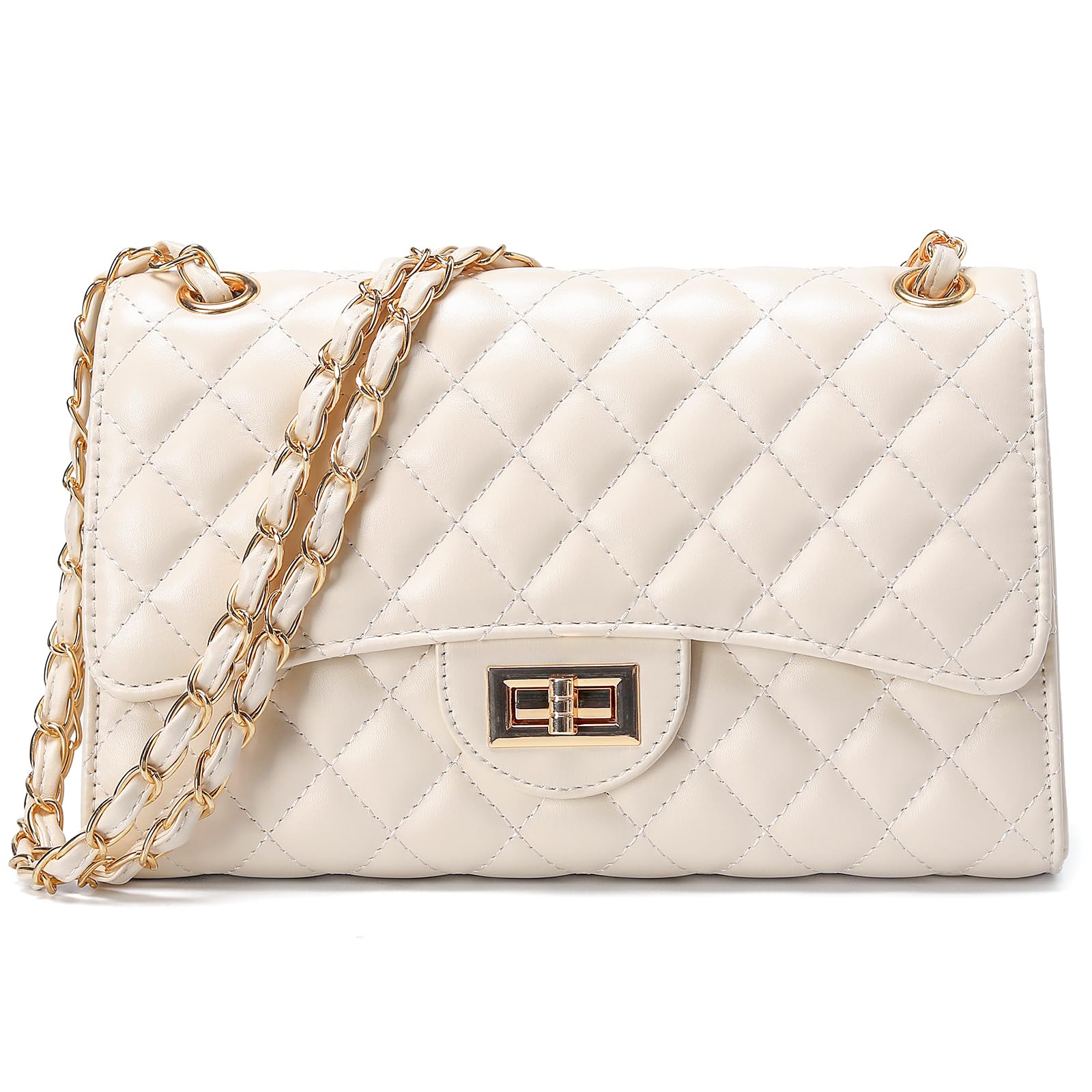 Bolsa De Ombro Diuy Acolchoada De Couro Tiracolo Para Mulheres Bege