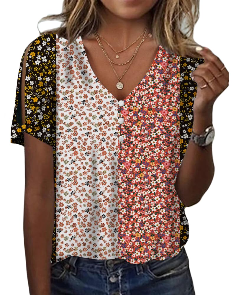 Blusa Feminina Hotyd Com Estampa Floral Boho Com Decote Em V E Manga Curta
